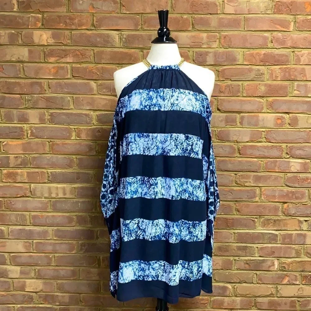 Michael Kors Navy Printed Flutter Halter Dress Size Small